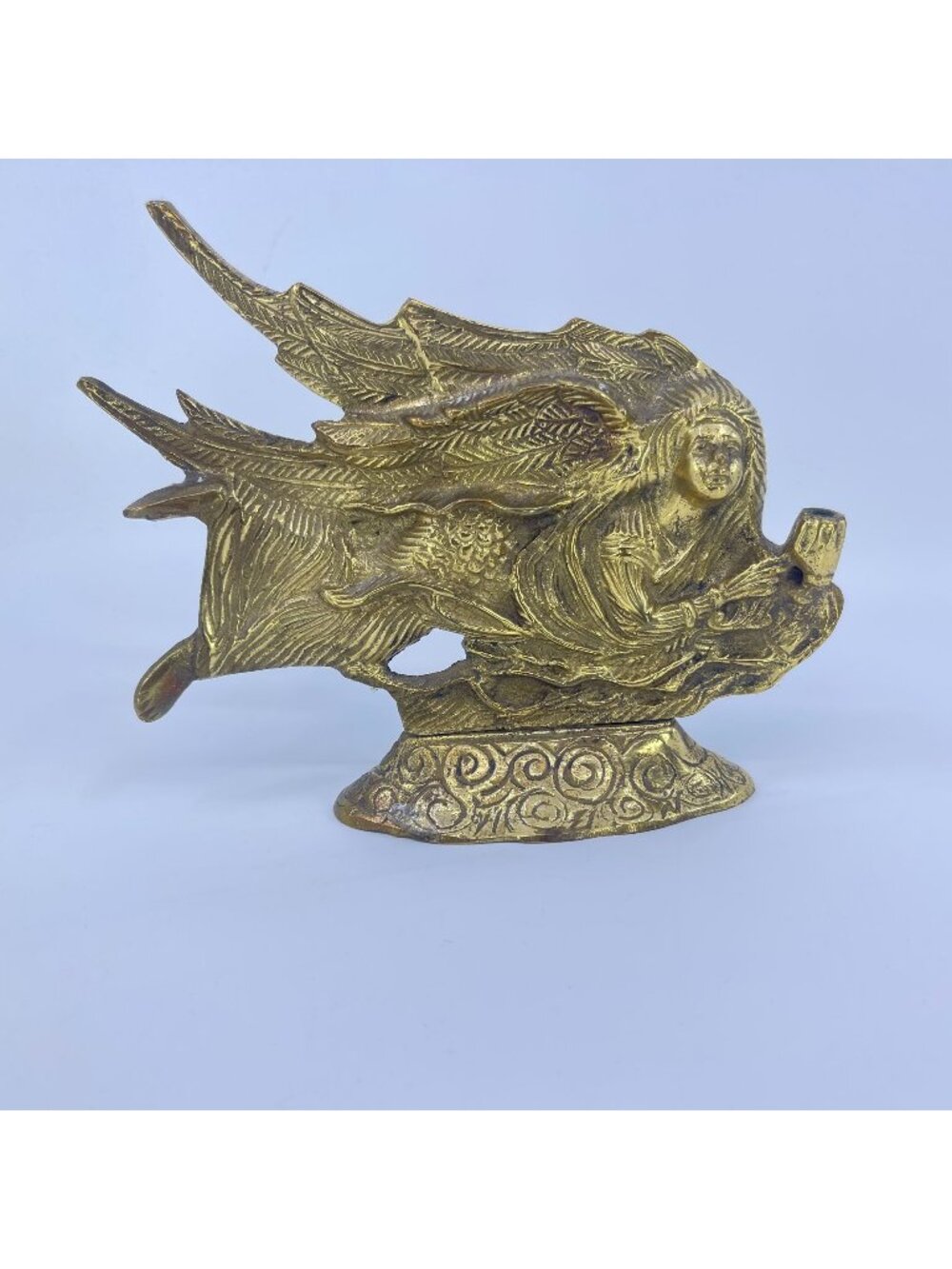 vintage brass angel figurine with flowing wings & candle holder ornate design